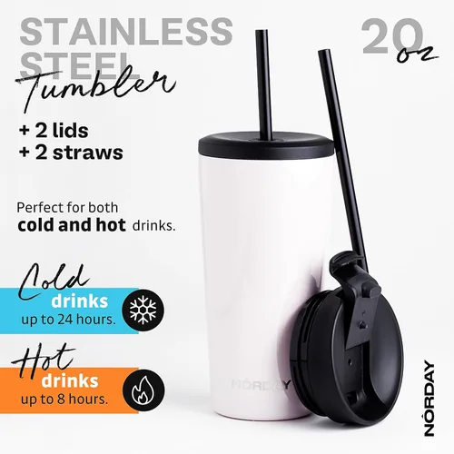 Miniatura 3 de NORDAY Vaso con tapa y popote – Bloom 20oz – Vaso aislado con purpurina rubor – Vaso de acero inoxidable – Taza de café de doble pared – Mantiene