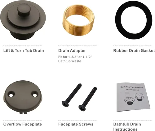 Miniatura 5 de Kit de conversión de drenaje de bañera de bronce ensamblaje, Wellup kit de recorte de drenaje de bañera con elevación y giro torsión con placa