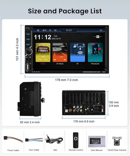 Miniatura 2 de Estéreo de coche doble DIN con CarPlay Android Auto, radio de pantalla táctil de 7 pulgadas, unidad principal universal de 2 DIN Bluetooth 5.0 FM