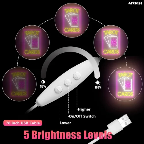 Miniatura 5 de Letrero de neón de cartas de tarot, luz LED rosa para decoración de pared de habitación, interruptor regulable, material acrílico, 10.24 x 14.88