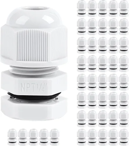 Miniatura 32 de Surtido de prensaestopas de nailon IP68, impermeable, con certificación UL y compatible con RoHS, 20 piezas, alivio de tensión de cable de 1/4 Negro