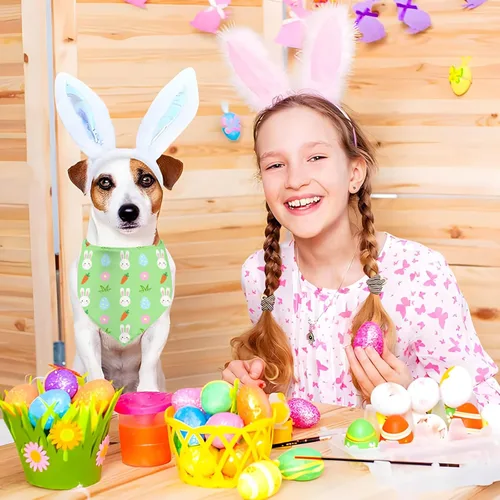 Miniatura 2 de Bandana de Pascua para perro, paquete de 2 unidades, ajustable, para fiestas, cumpleaños, mascotas, conejo, huevo de Pascua, bandana triangular