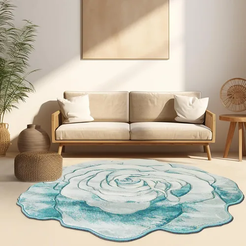 Miniatura 13 de Alfombra redonda de 2 pies con forma de flor, bonita alfombra de felpa con forma de flor, para dormitorio, suelo, sala de estar, alfombra 304 beige