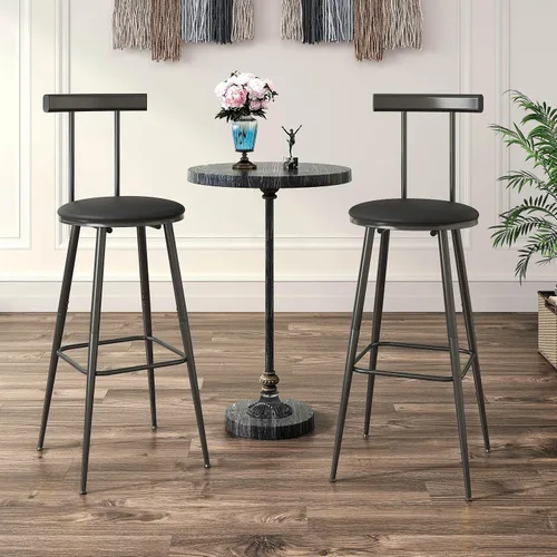 Miniatura 4 de Taburetes de bar, juego de 2 taburetes de cocina altos, sillas de bar con respaldo y reposapiés, taburetes industriales con asiento suave de PU