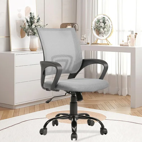 Miniatura 2 de PayLessHere Silla de oficina para computadora ergonómica, silla de escritorio económica ajustable y cómoda, con respaldo medio, giratoria, con Gris
