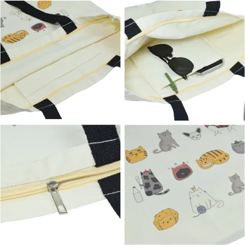 Miniatura 3 de Bonita bolsa de mano para mujer con cremallera, divertido bolso con gatos, perros, bolso grande de lona para el hombro