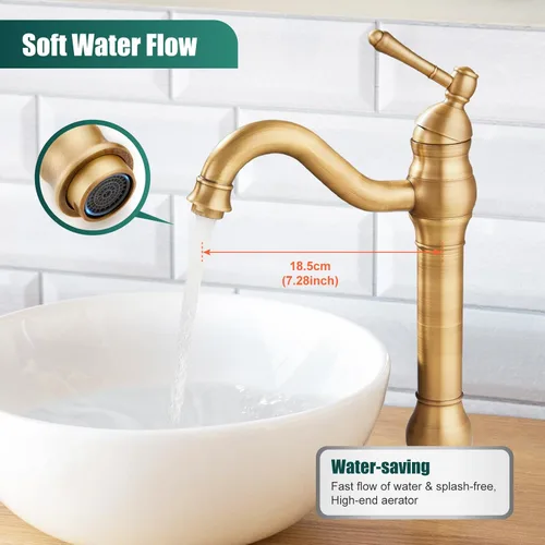 Miniatura 4 de Heyalan Grifo de lavabo alto para lavabo, grifo de baño de una sola manija, boquilla alta de 1 orificio con material de drenaje, grifo mezclador