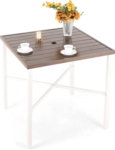 Miniatura 14 de PHI VILLA Mesa de bar alta para exteriores, mesa de comedor de 55 x 27 pulgadas de altura de mostrador con marco de metal similar a la madera