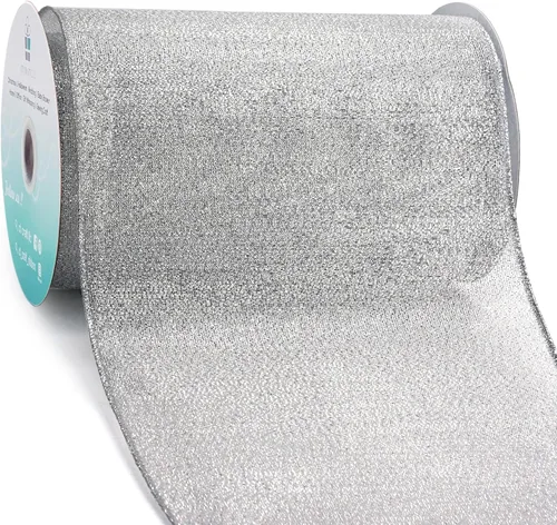 Miniatura 23 de Cinta con alambre metálica dorada champán de 2.5 pulgadas x 10 yardas para decoración del hogar de Navidad, lazo para decoración de árbol, envoltura