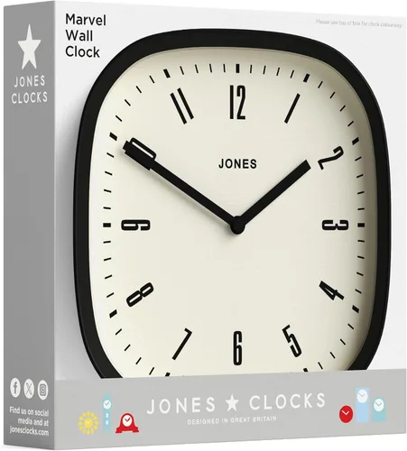 Miniatura 8 de JONES CLOCKS® Reloj de pared Marvel Reloj cuadrado redondo retro 10 pulgadas Rojo Aspecto de diseñador genial para cocina, sala de estar u