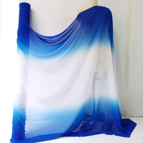 100D 3 tonos rampa gasa material gradiente gradual gasa tela baile vestido bufanda escenario sombreado tela gasa material de costura (azul blanco