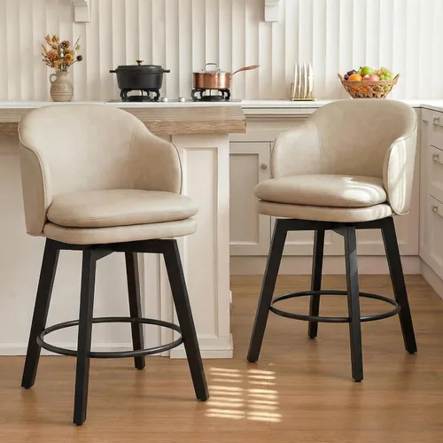 Miniatura 31 de Taburetes de Bar de Altura de Mostrador de 26 pulgadas Tapizados Giratorios con Respaldo y Patas de Madera para Isla de Cocina, Juego de 2, Tela