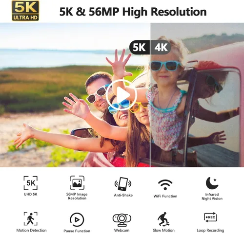 Miniatura 2 de Cámara de video videocámara 5K 56MP Vlogging Cámara para YouTube con pantalla táctil abatible de 3 pulgadas 270°, visión nocturna, WiFi, cámara web