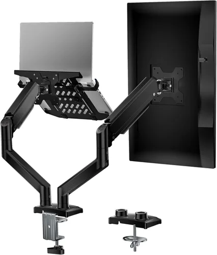 Miniatura 11 de WALI Soporte para laptop y monitor, soporte para monitor totalmente ajustable y bandeja para laptop para 1 portátil de hasta 17 pulgadas y 1