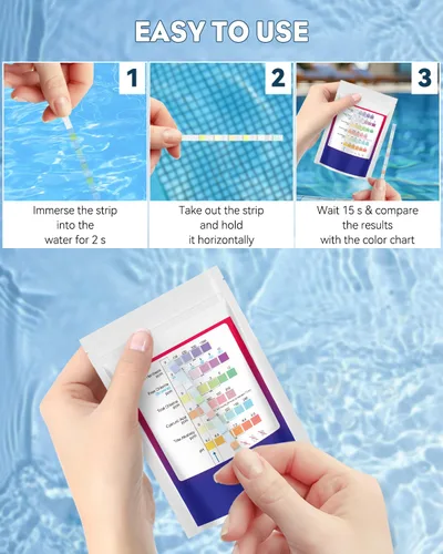 Miniatura 4 de Pawfly Tiras de prueba 7 en 1 para piscina, 100 tiras de prueba de spa y bañera de hidromasaje, tiras rápidas y precisas, kit de prueba de agua