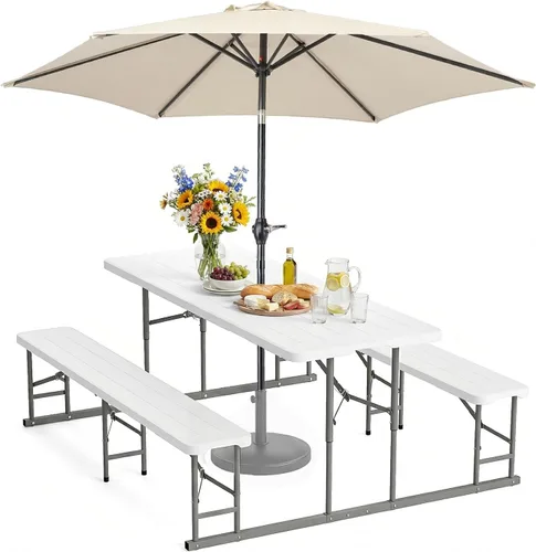 Miniatura 9 de VINGLI Juego de mesa y banco de picnic plegable, muebles de comedor portátiles al aire libre para camping, patio, patio trasero, parte superior