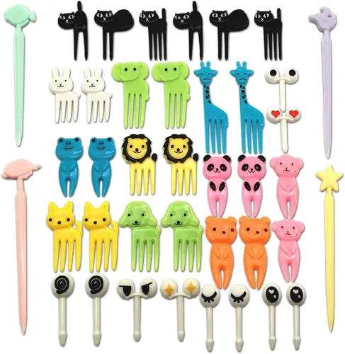 Juego de 40 bonitos tenedores de comida de animales, palillos de dientes, mini palillos de dientes de dibujos animados, decoración para fiestas de
