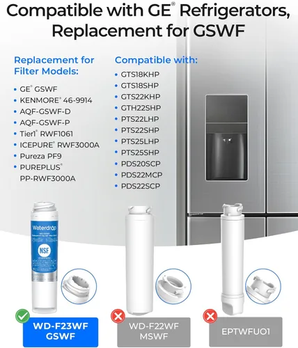 Miniatura 2 de Filtro de agua potable Waterdrop GSWF para refrigerador, reemplazo para GE® GSWF Smart Water 238C2334P001, Kenmore 46-9914, 469914, 9914, 3 filtros