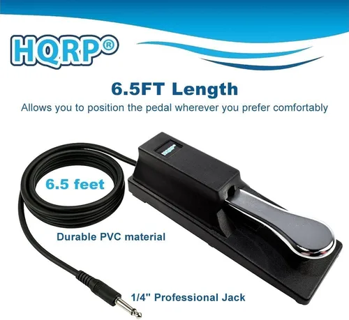 Miniatura 7 de HQRP Pedal Sustain para teclado, cable de 6.5 pies, enchufe universal de 1/4 pulgadas, interruptor de polaridad, compatible con pianos digitales