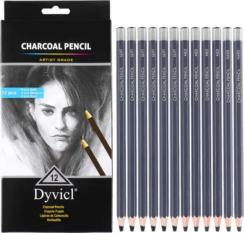 Miniatura 9 de Dyvicl Juego de 6 lápices de carbón blanco para dibujar, dibujo, sombreado, mezcla