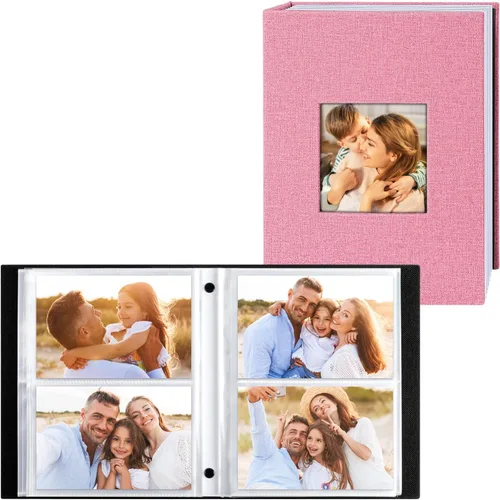 Miniatura 49 de Ywlake Álbum de fotos de 4 x 6 pulgadas, 50 bolsillos, paquete de 2 unidades, mini capacidad de lino de pequeña capacidad, cada paquete tiene