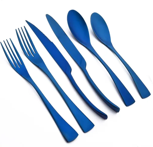 Miniatura 12 de Juego de cubiertos de color negro mate con cuchillo para carne, 24 piezas de cubiertos pesados de acero inoxidable 18/10, juego de utensilios