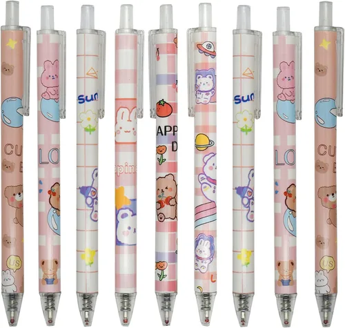 Miniatura 11 de Maydahui 12 bolígrafos de gel con diseño de oso de dibujos animados para niñas, bolígrafos retráctiles de impresión animal de tinta negra