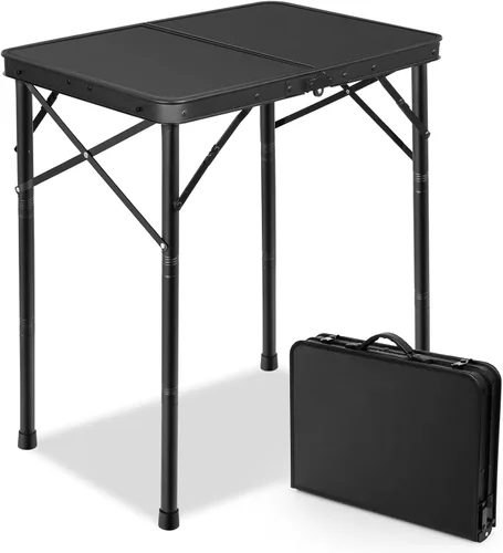Miniatura 14 de Mesa plegable de 4 pies con escritorio de malla metálica, mesa de campamento con asa de transporte, altura ajustable (16.5 y 26 pulgadas), mesa al