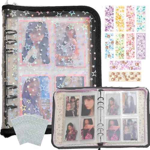 Miniatura 13 de Carpeta de tarjetas fotográficas Kpop 3 pulgadas Libro de soporte para tarjetas fotográficas Kpop con 50 fundas holográficas para tarjetas y Morado