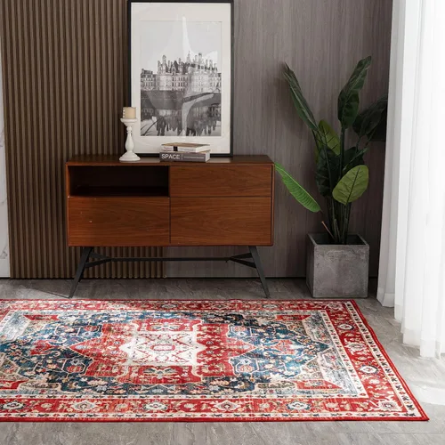 Miniatura 413 de Syalife 4x6 Alfombra Lavable para Área, Ultra Suave Antideslizante, Pila Baja, Alfombra Vintage Resistente a Manchas para Sala de Estar, Alfombra