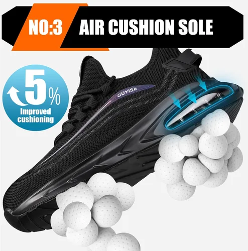Miniatura 4 de GLANOUDUN Zapatos de punta de acero para hombre, ligeros, con amortiguación de aire, zapatos de trabajo de seguridad indestructibles, zapatos