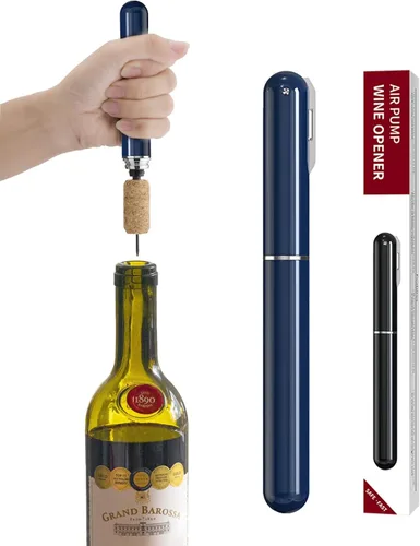 Sacacorchos Abridor de vino con cortador de papel de aluminio, bomba de aire, abridor de botellas de vino, fácil de abrir, portátil, portátil, Azul