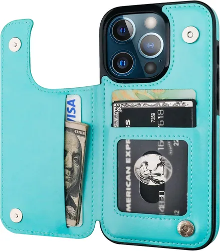 Miniatura 18 de ONETOP - Funda tipo cartera compatible con iPhone 13 Pro con soporte para tarjetas, funda de piel sintética con ranuras para tarjetas, doble cierre