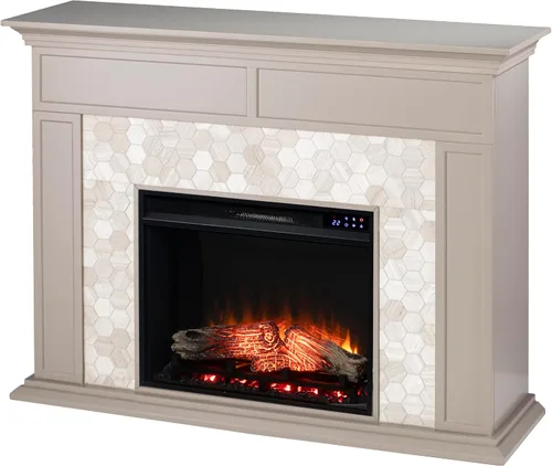 Miniatura 4 de SEI Furniture - Chimenea eléctrica con pantalla táctil de mármol Torlington - Gris - Diseño de transición, tapa de mármol gris - Ideal para sala