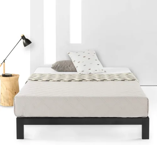 Miniatura 3 de Mellow Base de cama de metal resistente de 10 pulgadas, soporte de listones de madera, base de colchón (no necesita somier), matrimonial, color negro