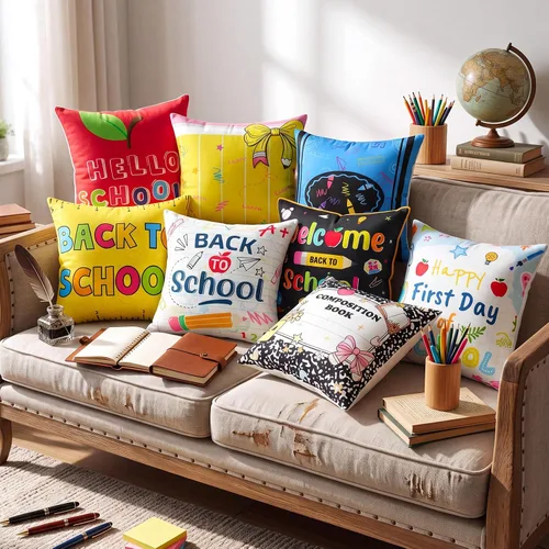 Miniatura 7 de 8 fundas de almohada de regreso a la escuela, 18 x 18 pulgadas, composición, fundas de almohada para cuadernos, fundas de almohada para el aula