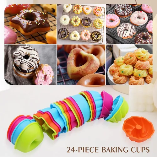 Miniatura 9 de To encounter Paquete de 24 Moldes de Silicona, Antiadherente de 2 3/4 pulgadas Molde para Donas, Tazas de Horneado de Silicona, Bandeja para Donas