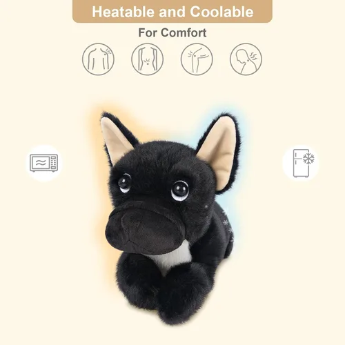 Miniatura 2 de SuzziPals Animales de peluche de perro negro calentables y refrigerables, lindos peluches de almohadilla térmica para microondas para calmar