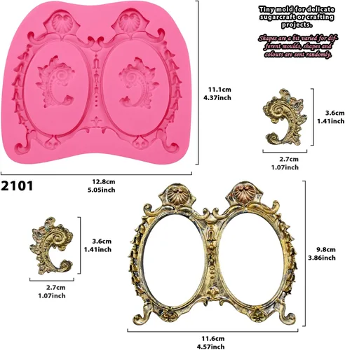 Miniatura 3 de Funshowcase Medallón floral de acanto Flourish Scroll Lace Fondant Moldes de silicona para decoración de pasteles, proyectos de manualidades