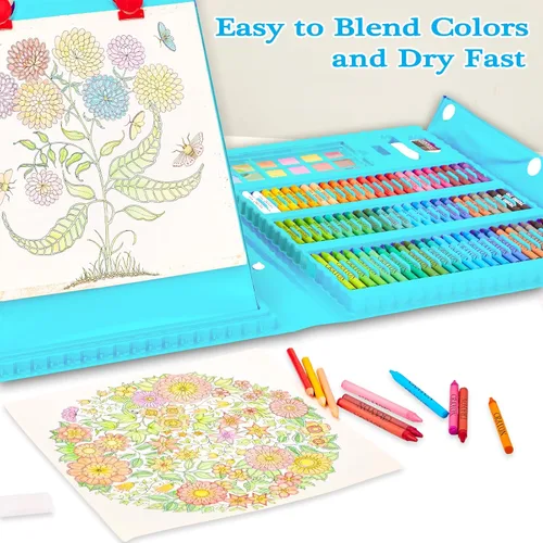 Miniatura 7 de KINSPORY Kit de arte, 290 unidades de arte para manualidades, kit de colorear, caballete triple de doble cara, pasteles al óleo, crayones y lápices