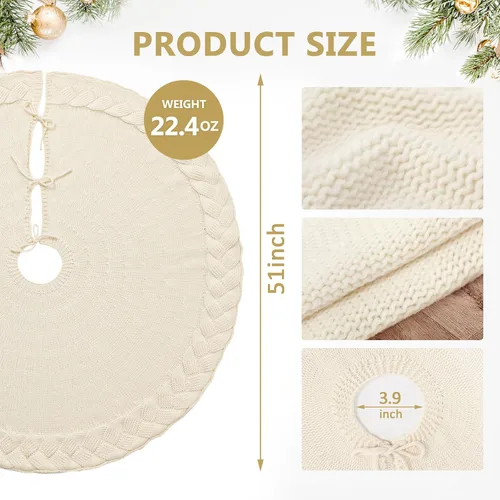 Miniatura 2 de NIBESSER Falda blanca para árbol de Navidad, falda de árbol de piel sintética de 48 pulgadas, alfombra de árbol de lentejuelas con plumas doradas