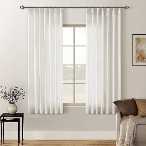 Miniatura 103 de Cortinas de lino natural con pliegues fruncidos de 120 pulgadas de largo para sala de estar, cortinas plisadas con ganchos y lengüeta trasera