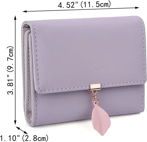 Miniatura 179 de UTO - Cartera pequeña RFID de piel sintética con dije de hoja, cierre de cremallera y tarjetero.