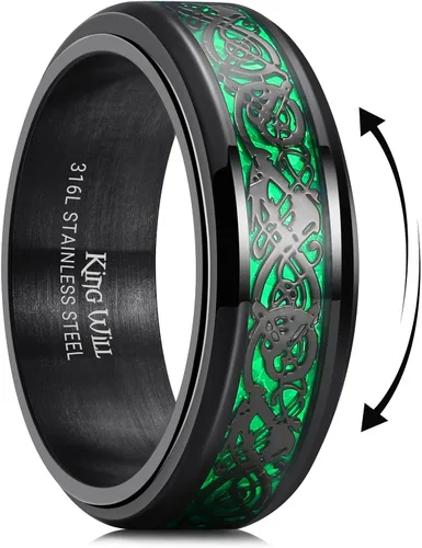 Miniatura 50 de King Will Anillo giratorio de acero inoxidable 316L para hombres y mujeres, 0.315 in de dragón/nudo celta, anillo para ansiedad para aliviar
