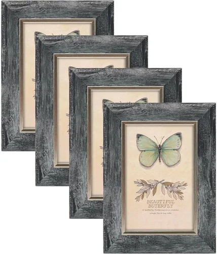 Miniatura 18 de XUANLUO Juego de 4 marcos de fotos de 4x6, estilo rústico retro con cubierta de plástico HD para montaje en pared y exhibición en mesa, regalo