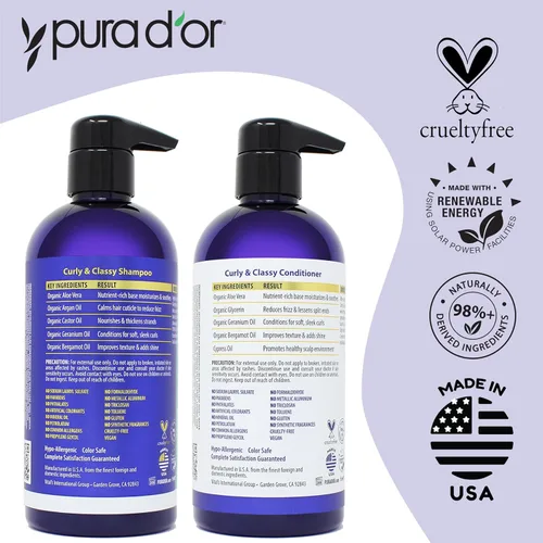 Miniatura 4 de PURA D'OR Curly & Classy Shampoo (16 onzas) con aceite de argán, aceite de ricino, aceite de geranio y bergamota, fórmula nutritiva e hidratante