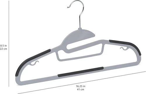 Miniatura 5 de Amazon Basics Perchas de plástico con revestimiento de goma antideslizante que ahorran espacio con gancho giratorio de 360°, delgado, gris, paquete