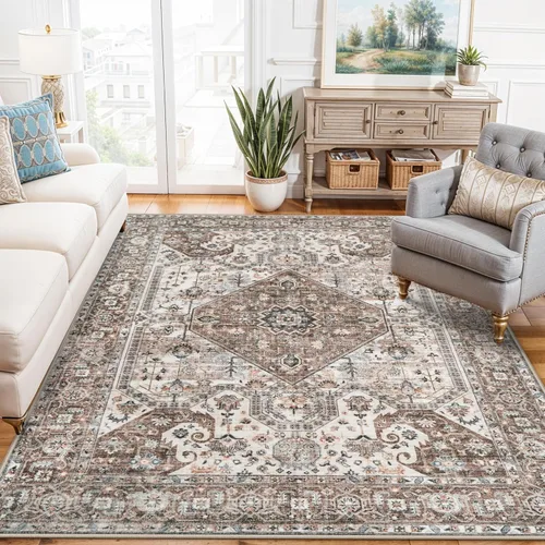 Miniatura 49 de Alfombra lavable de 2 x 3 pies para entrada: alfombras vintage con respaldo antideslizante para cocina, baño, alfombra resistente al agua