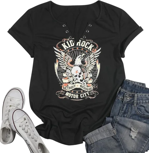 Miniatura 2 de SFHFY Kid Rock Skeleton Eagle - Camiseta para mujer, diseño vintage de Nashville Rock Roll Music Shirts Funny Motor City Graphic Skull Top