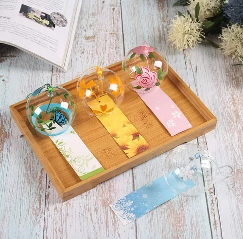 Miniatura 2 de Campanas de viento japonesas románticas con flores pequeñas Campanas de viento hechas a mano de vidrio estilo japonés colgante para regalo